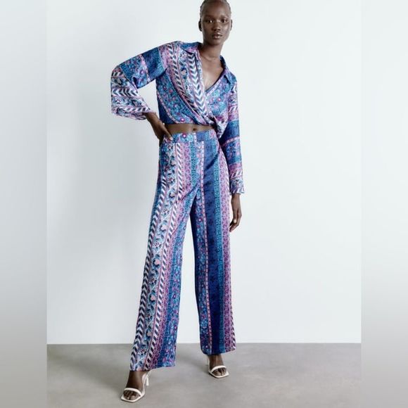 ZARA SATIN EFFECT PRINTED PANTS - Picture 8 of 13